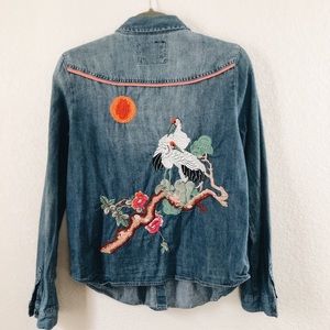 Anthropologie - Embroidered Denim Top